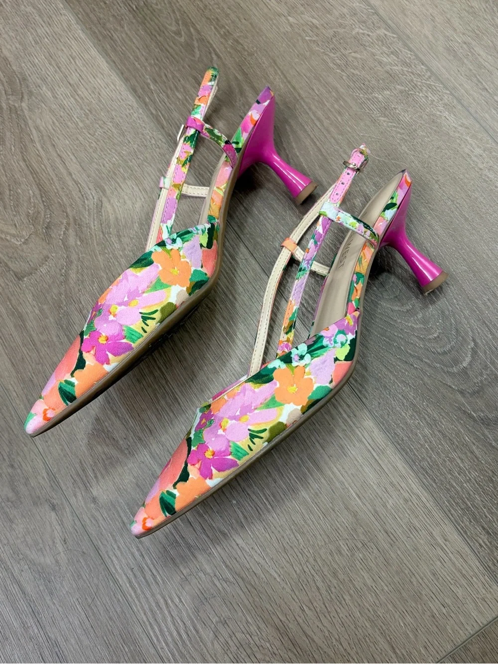 Nine West Floral Pink Slingback Kitten Heels